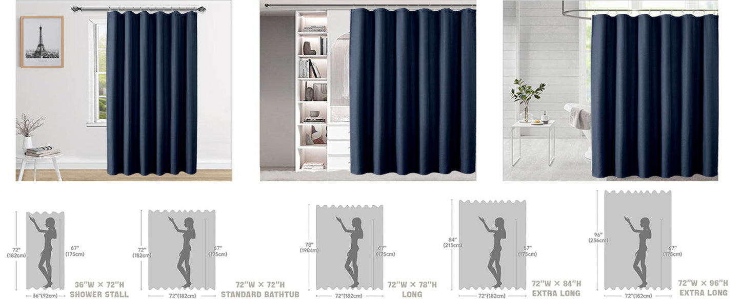 Moga Navy Blue Fabric Shower Curtains for Bathroom - Blue Hotel Spa Polyester Cloth Bath Curtain with 12 Holes, 72x72, Machine Washable, Navy Blue