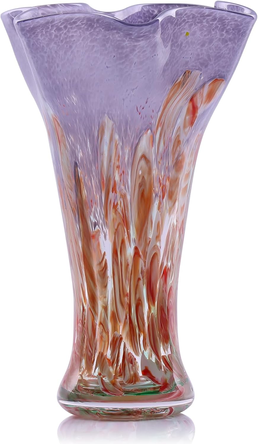 9.0" H Teal Glass Vases for Flowers, Unique Hand Blown Glass Vase Green Home Decor, Wide Mouth Colorful Flower Vase Centerpieces, for Living Room Table Bookshelf, Bathroom Office Shelf Decorative