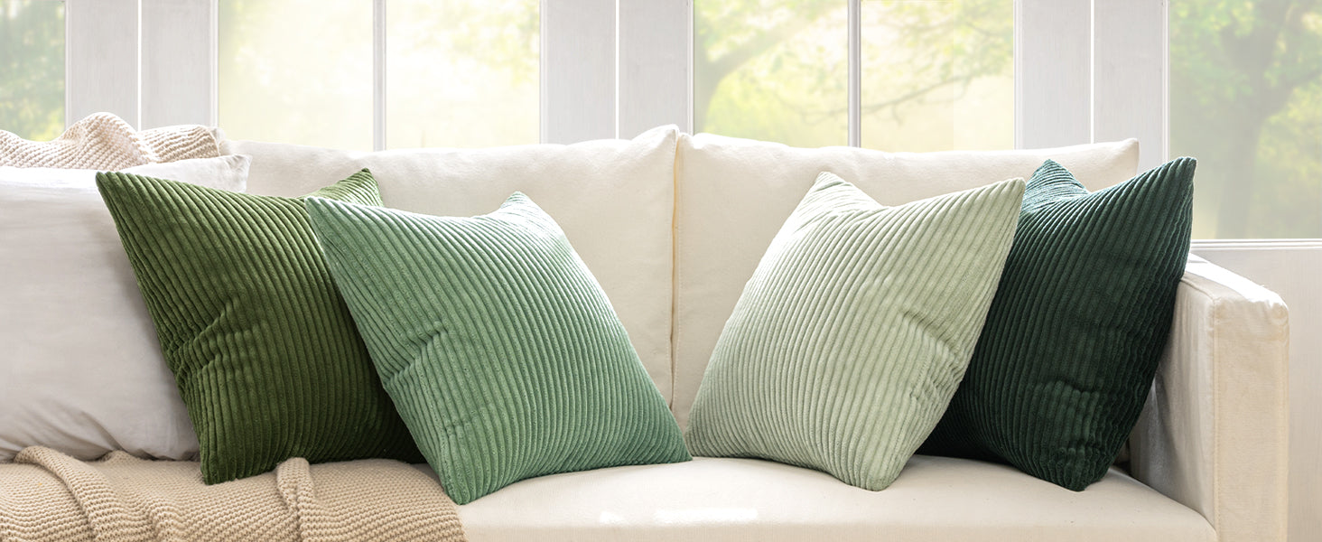MIULEE Boho Farmhouse Sage Green Throw Pillow Covers 18x18 Inch Set of 4 Mordern Nordic Cushion Covers Soft Corduroy Spring Home Decor for Couch Bed Sofa Living Room Forest Green