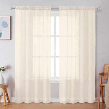 Black Sheer Curtains 84 Inches Long, Light Filtering Rod Pocket Solid Color Window Sheer Curtain Panels, Elegant Curtains & Drapes for Living Room, Bedroom 2 Panels (Black, 42" W x 84" L)