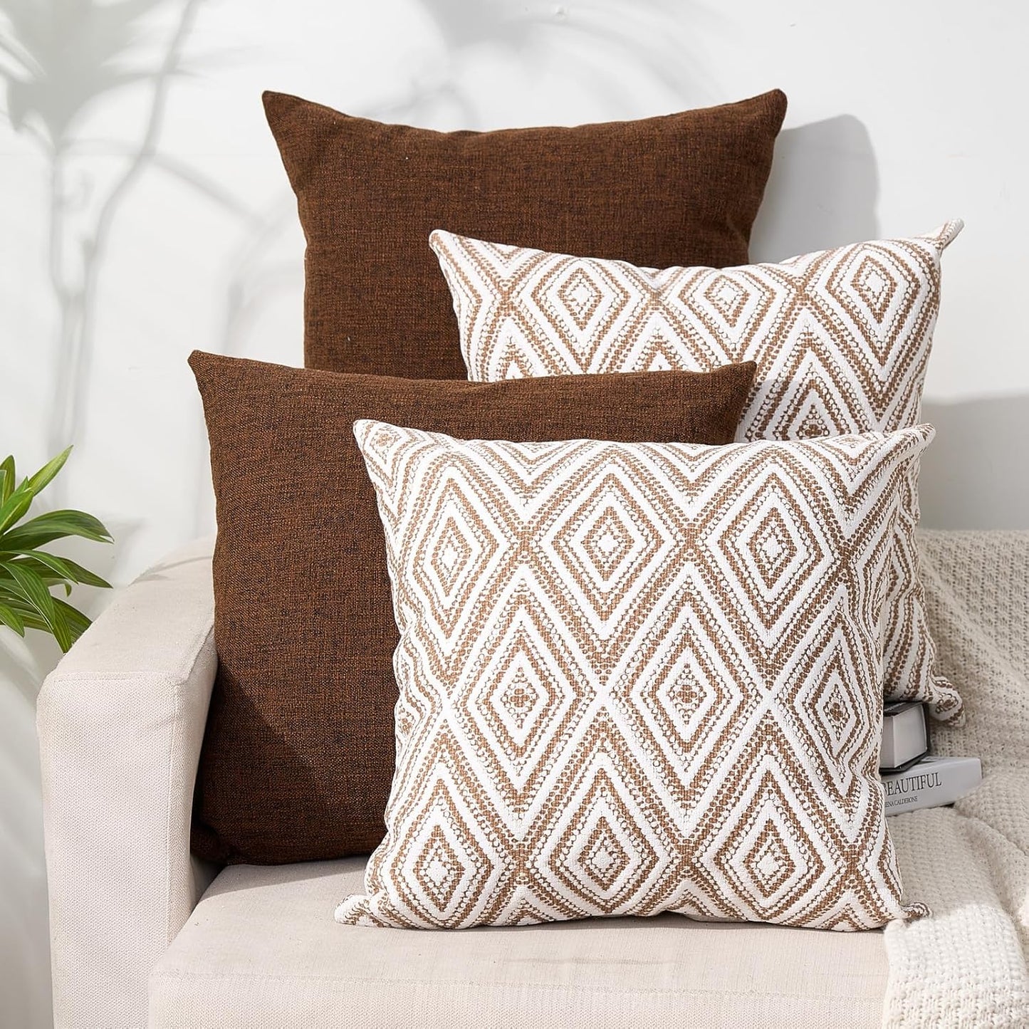 HPUK Decorative Throw Pillow Covers Set of 4 Square Couch Pillows Linen Cushion Cover for Couch Sofa Living Room, 18"x18" inches, Blue