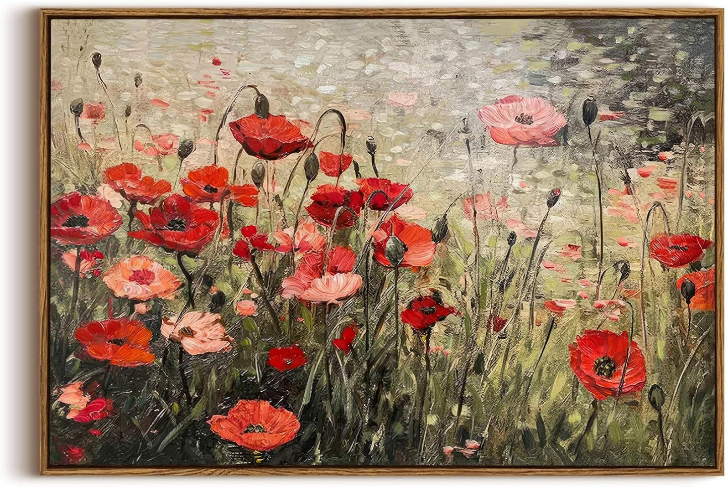 Framed Canvas Wall Art,Vintage Decor,Landscape Nature Country Wildflower Paintings Farmhouse Pictures Modern Artwork Rustic Fall Flower Prints Cottagecore Office Living Room Bedroom Bathroom