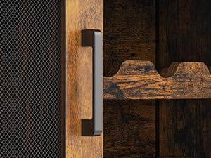 Wine Bar Rack Cabinet with LED Light, Adjustable Shelves Coffee Bar Cabinet with Mesh Door and Baffle Design, 36″ Tall Small Liquor Bar Cabinet for Home, Kitchen, Dinning Room, Rustic Brown