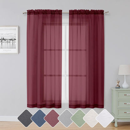 Black Sheer Curtains 84 Inches Long, Light Filtering Rod Pocket Solid Color Window Sheer Curtain Panels, Elegant Curtains & Drapes for Living Room, Bedroom 2 Panels (Black, 42" W x 84" L)