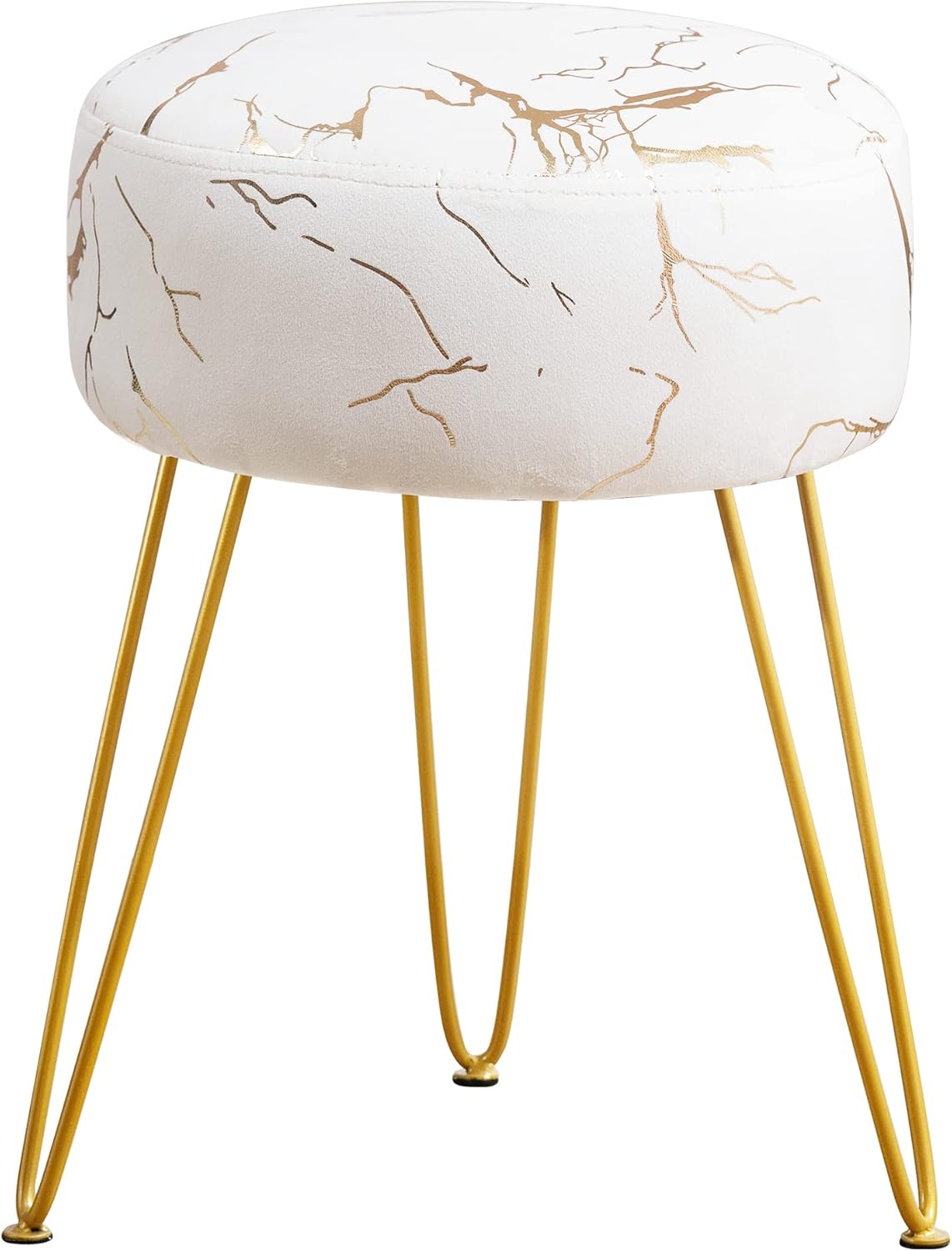 Vanity Stool, Gray Vanity Stools for Makeup Room, Round Ottoman Foot Stool, Velvet Footrest Vanity Chair for Bathroom Vanity, Bedroom, Living Room, Entryway, Offices, 300lbs
